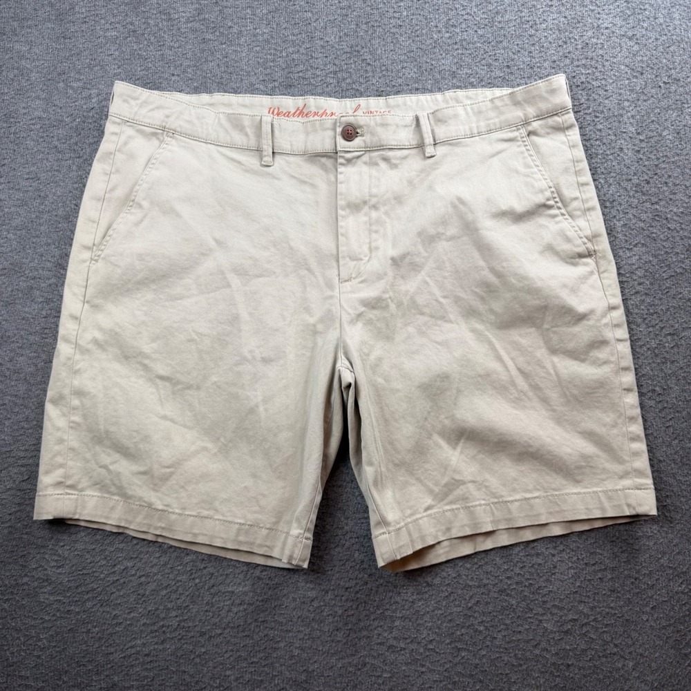 Weatherproof Vintage Chino Shorts Men's 40 Khaki Stretch Cotton Flat Front
